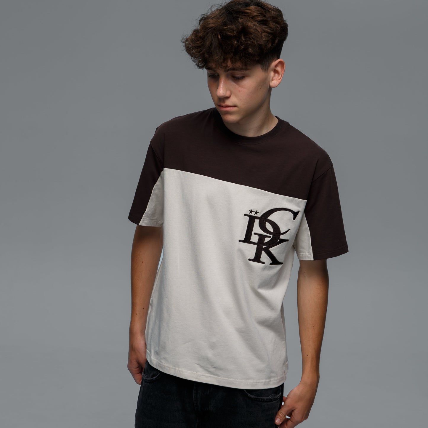 DCK DOUBLE T-SHIRT — BROWN-CREAM